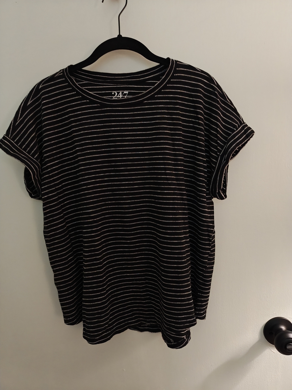 Maurices Black & White Striped Tee 24/7 Collection Size medium